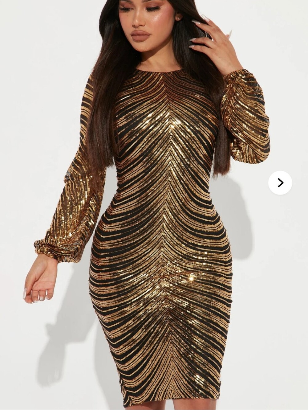 Fashion Nova Gold & Black Long-Sleeve Sequin Bodycon Dress